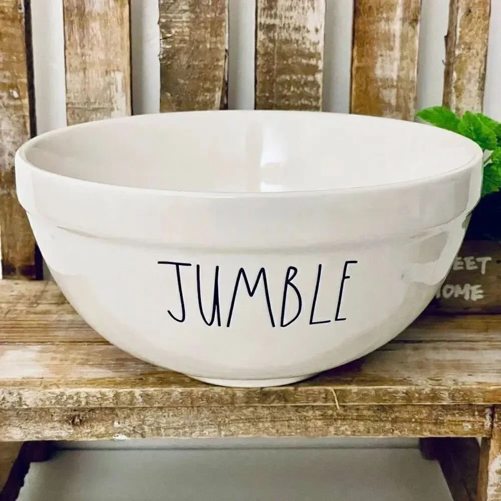 NWT Rae Dunn Gorgeous Large JUMBLE white Glossy Ceramic Serving Salad Pasta Bowl